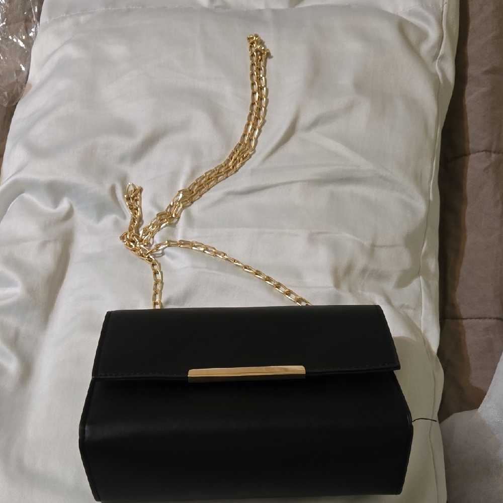 Black Clutch with Gold Chain